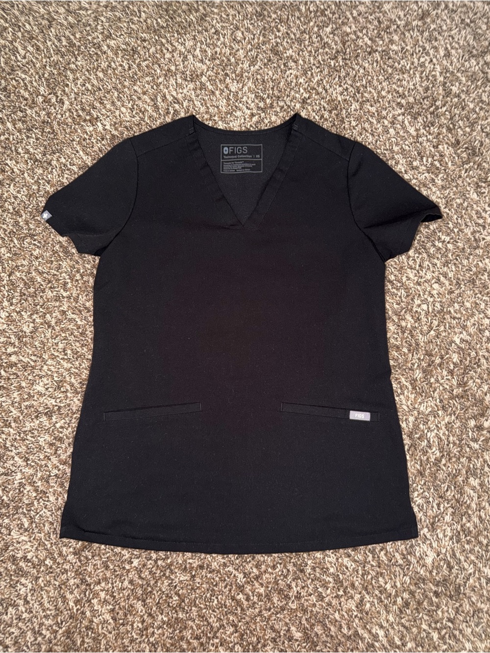 Figs Black V-Neck Short Sleeve Scrub Top